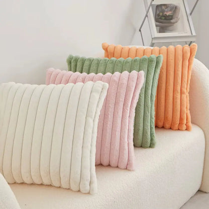 Faux Rabbit Fur Square Cushion Cover Pillowcase 45X45Cm Striped Soft Pillow Cover for Couch Sofa Bedroom Living Room Home Decor