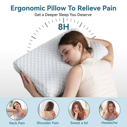 Hcore 1 PC Memory Foam Pillow, Neck Contour Cervical Orthopedic Pillow for Side Back Stomach Sleeper, Standard