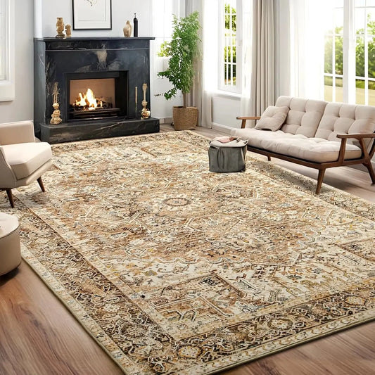 NOAHAS Faux Cashmere Vintage Printed Rug Area Rugs, Low Pile Rugs for Living Room Bedroom Home Decoration