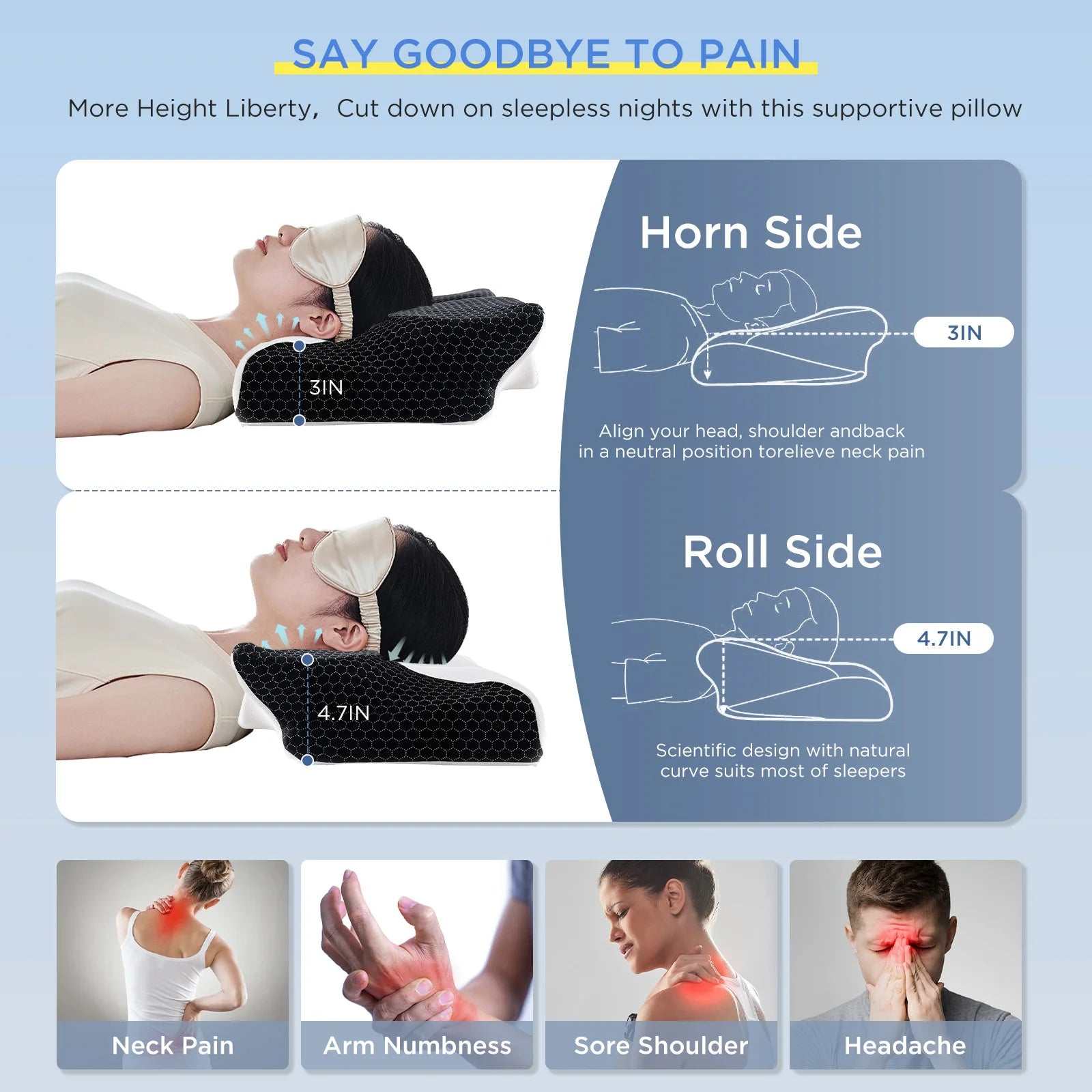Cooling Memory Foam Pillow for Shoulder Pain Relief Supportive Ergonomic Cozy Sleeping Health Care Cervical Neck Pillow