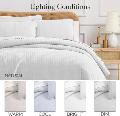 White King Quilt Set with 2 Pillow Shams, Lightweight Coverlet, King Size Quilt, Stain & Pet Hair Resistant Bedding Set, Standard/California Size, Bright White
