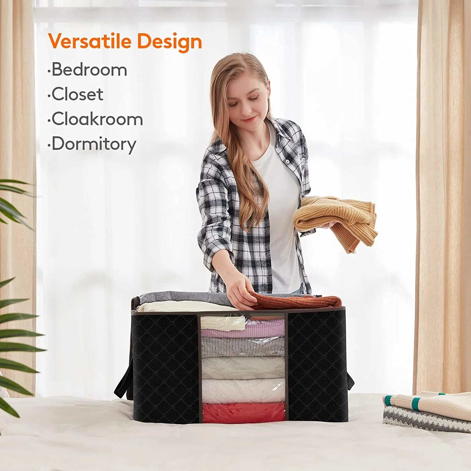 90L Large Storage Bags, 6 Pack Closet Organizers and Storage, Clothes Foldable Storage Black