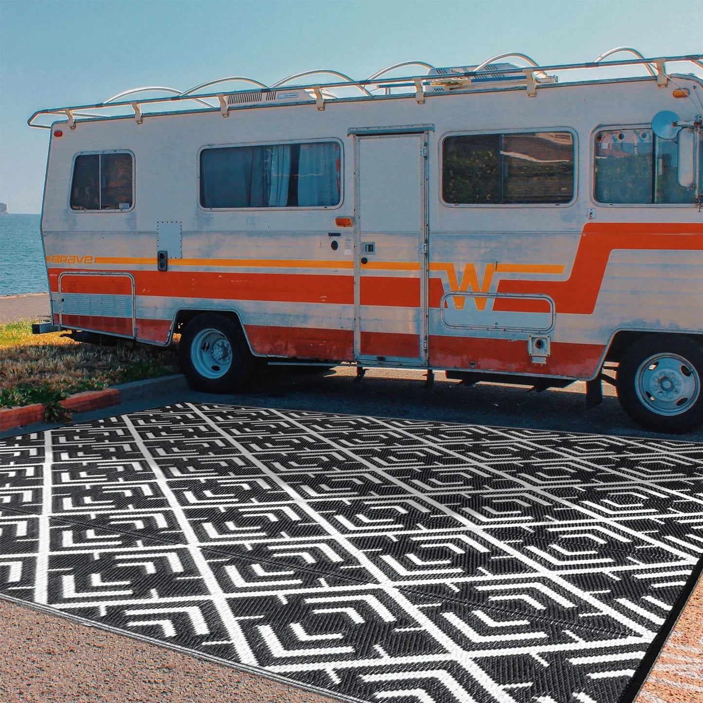 Outdoor Patio Rugs Clearance 9'X12' Waterproof Camping Rugs, RV Rugs for Outside, Deck Rug, Pool, Balcony Rugs