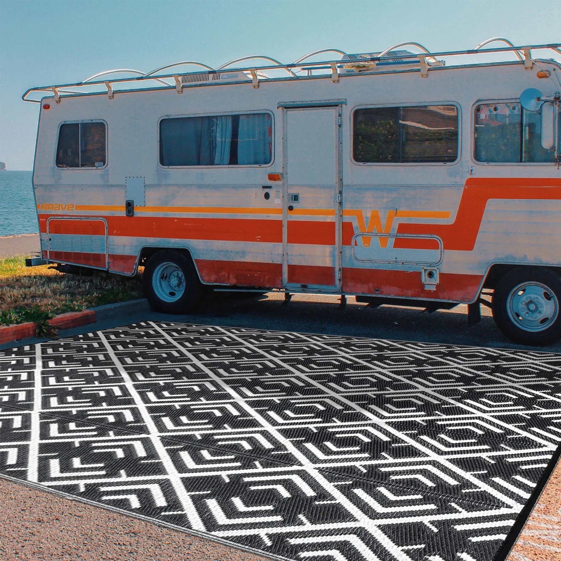 Outdoor Patio Rugs Clearance 9'X12' Waterproof Camping Rugs, RV Rugs for Outside, Deck Rug, Pool, Balcony Rugs