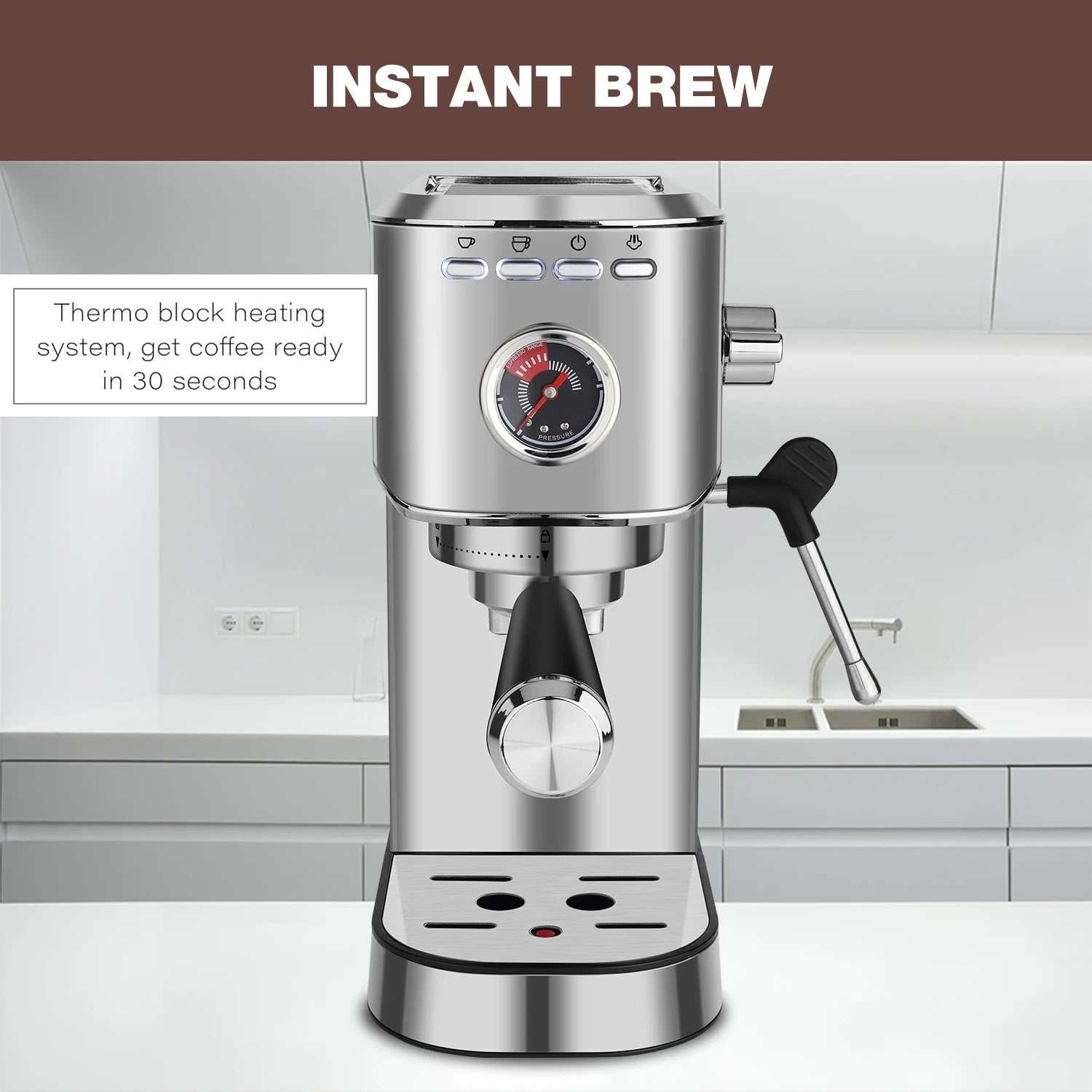 DOYOMI 20 Bar Espresso Machine stainless steel with milk frother and thermo block heating for fast brewing