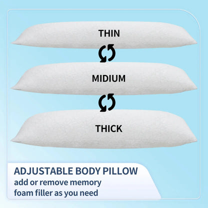Memory Foam Body Pillow -Fluffy Body Pillows for Adults -Large Long Bed Pillows for Sleeping - 20X54 Inch, White