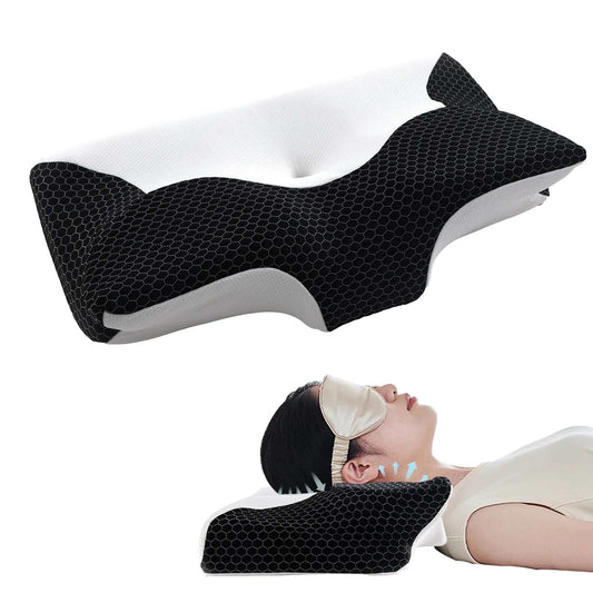 Ergonomic cooling memory foam pillow designed for neck and shoulder pain relief and cervical support.