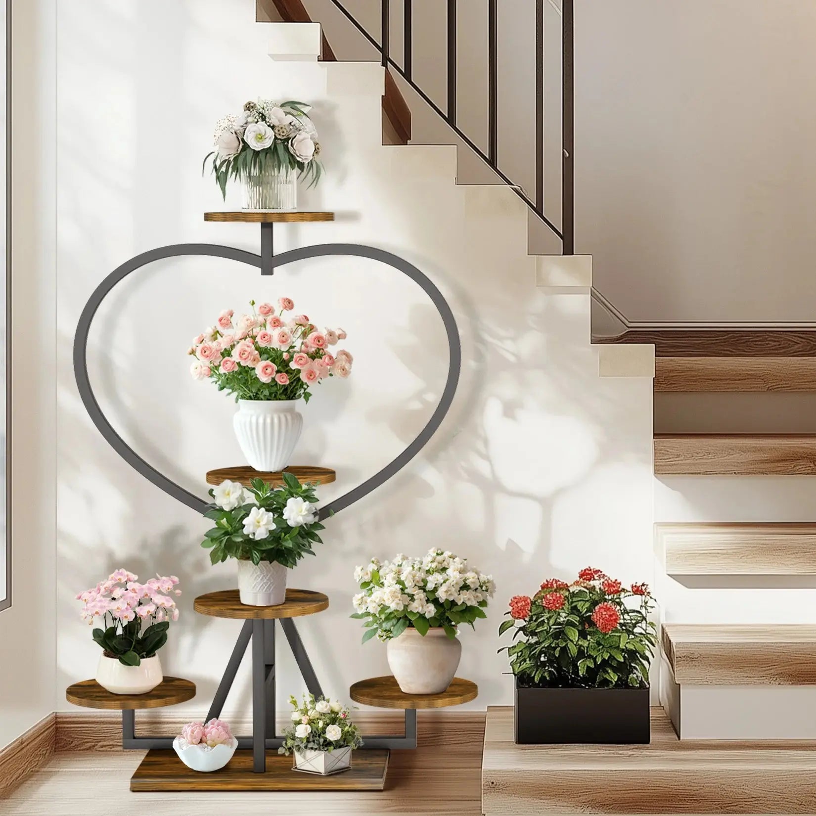 Multi-Layer Flower Display Rack Heart-Shape Plant Stand Shelf for Living Room Balcony