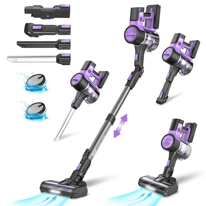 S10 Cordless Vacuum 6-in-1 stick vacuum with 30Kpa powerful suction, detachable battery, LED crevice tool, and multiple attachments for versatile home cleaning