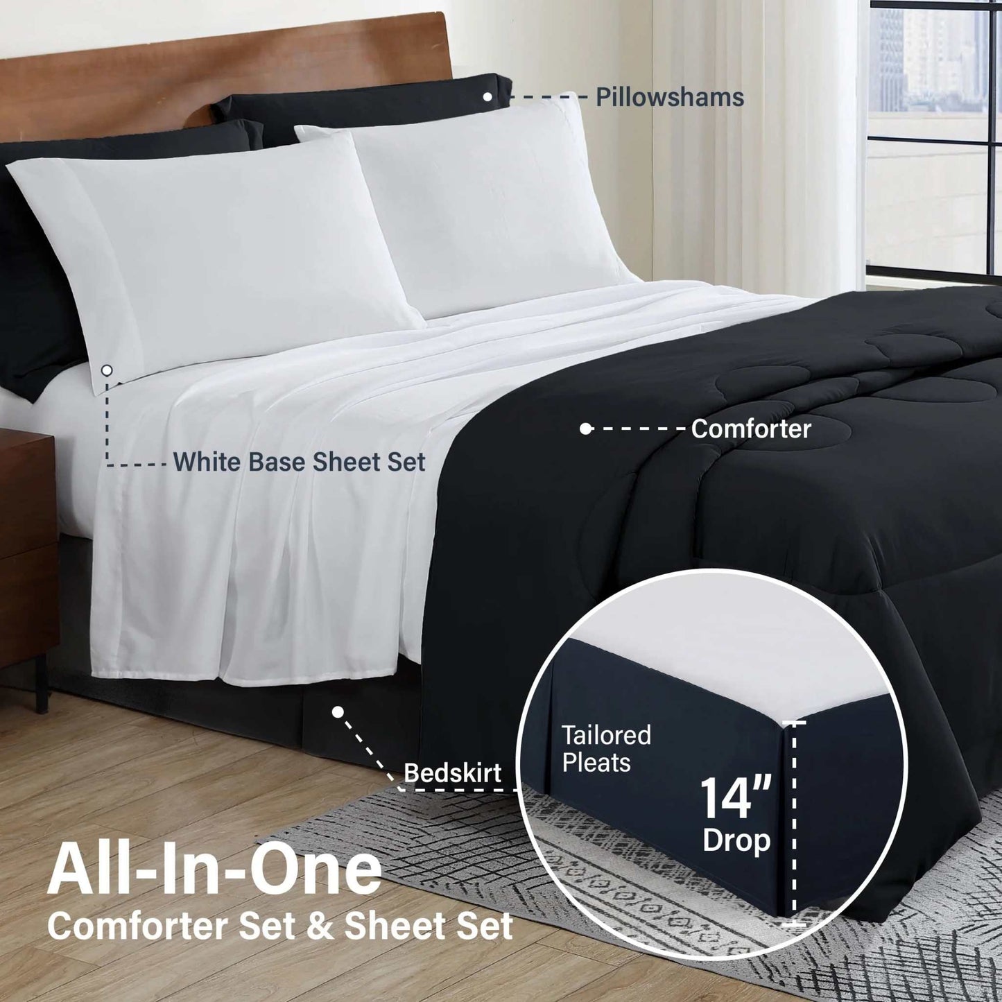 6-Piece Twin Ultra Soft Modern Bed-In-A-Bag Complete Bedding Set, Black