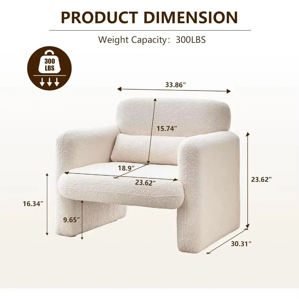 Modern Accent Single Sofa Chair with Arms, Lamb Fabric Upholstered Comfy Reading Arm Chair for Bedroom, Living Room-Beige