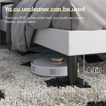 Queen Size Bed Frame with Headboard Upholstered Platform Bed Frame with Power Outlet&Led Bed Frame with Wingback Storage