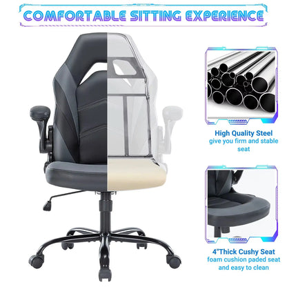 Ergonomic Office Computer Home Gaming Desk Chair Adjustable PU Leather Racing Chair Flip-Up Armrest for Christmas Furniture