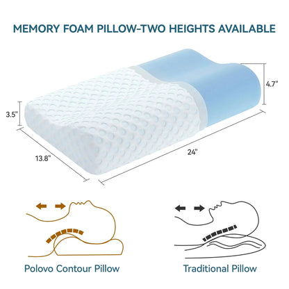 Hcore 1 PC Memory Foam Pillow, Neck Contour Cervical Orthopedic Pillow for Side Back Stomach Sleeper, Standard