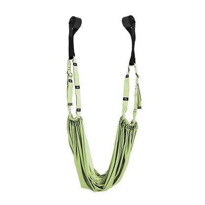 Fitness Hip Stretch yoga belt with adjustable straps and foam door hangers for lower waist and hip stretching.