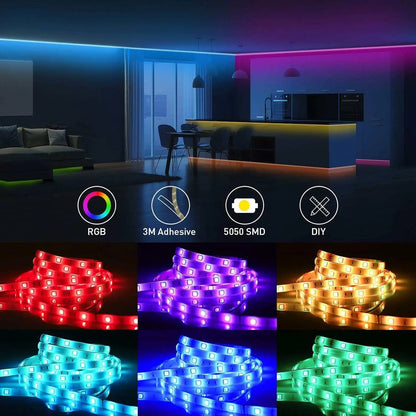 IP65 LED Strip Lights Waterproof, 49.2Ft RGB LED Light Strips Color Changing 5050 LED Tape Lights with 44-Key Remote Controller and 24V Power Supply for Living Room Kitchen Home Decoration