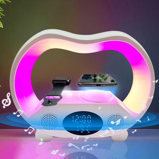 6 in 1 wireless charging night light with soft multi-color illumination for phone, watch, earbuds charging and sleep aid