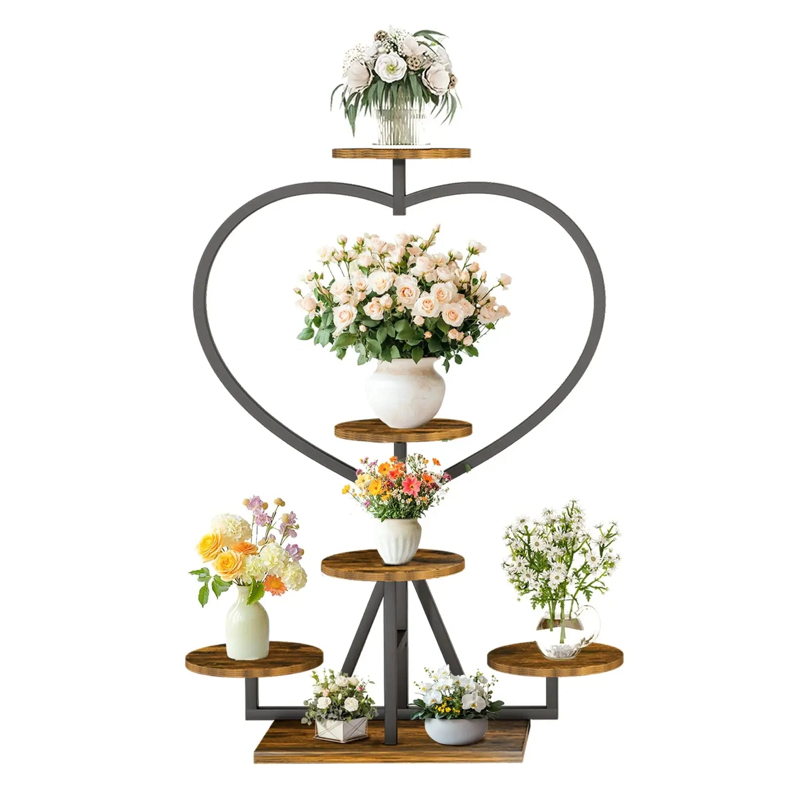 Multi-Layer Flower Display Rack Heart-Shape Plant Stand Shelf for Living Room Balcony