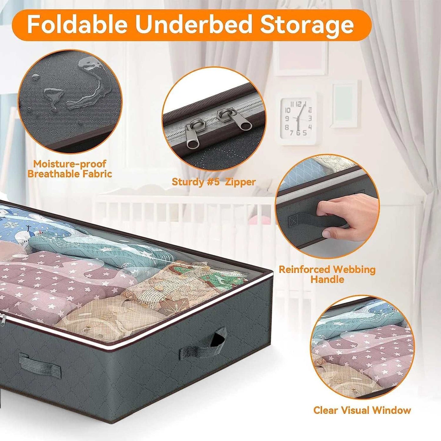 4 Pack 90L under Bed Storage Bags with Reinforced Handles, Visible Underbed Storage, Toy Organizers and Wrapping Paper Storage Bags, Breathable Non-Woven Closet Storage for Blanket, Comforter, Bedding