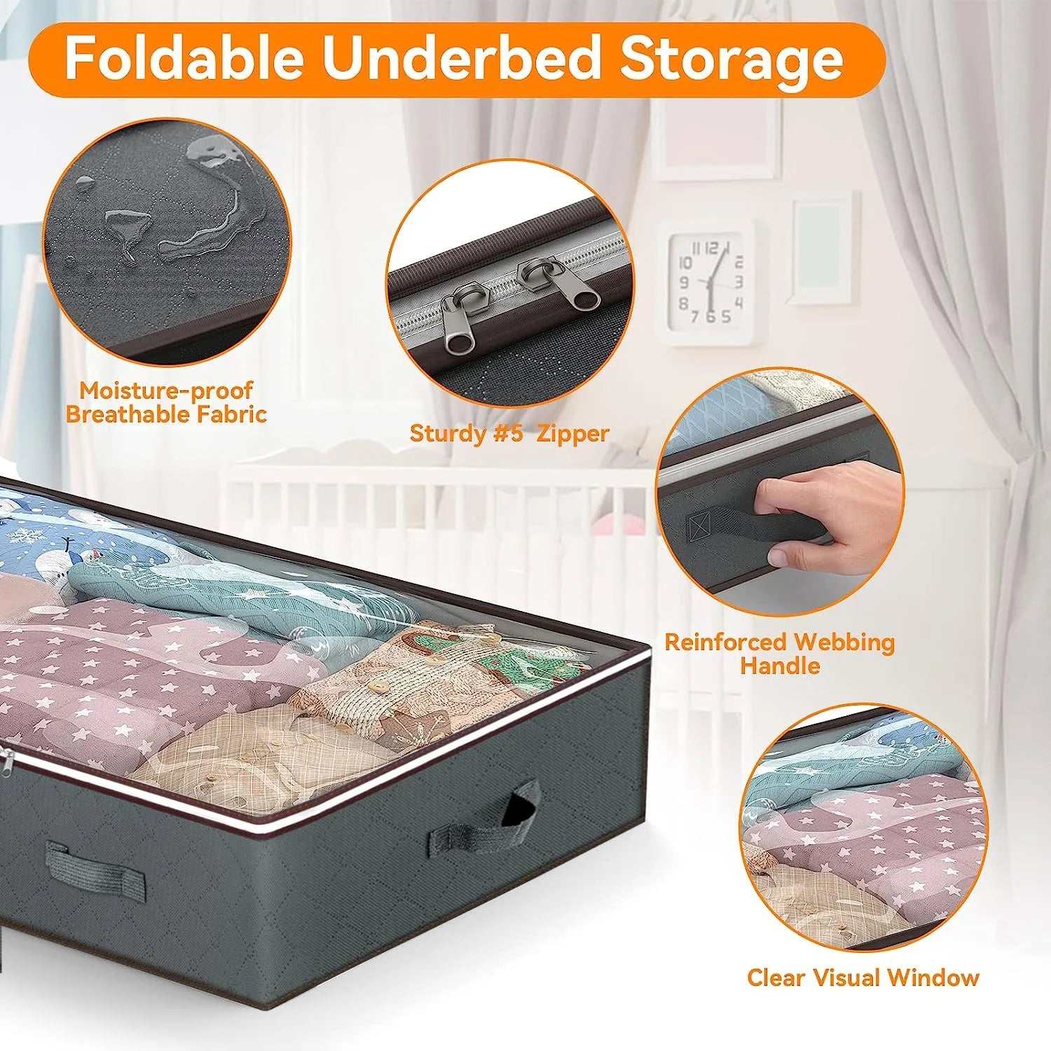 4 Pack 90L under Bed Storage Bags with Reinforced Handles, Visible Underbed Storage, Toy Organizers and Wrapping Paper Storage Bags, Breathable Non-Woven Closet Storage for Blanket, Comforter, Bedding
