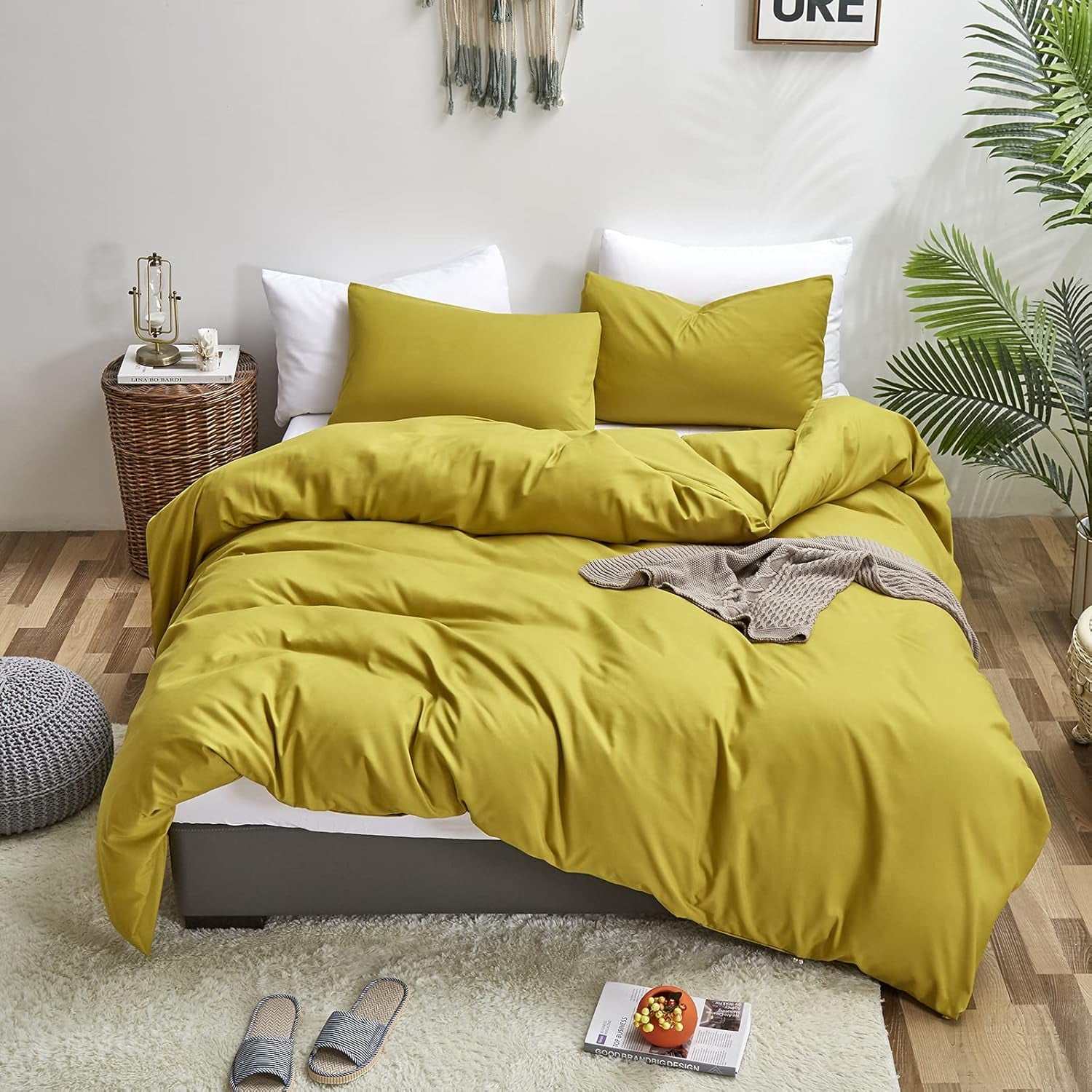 Chartreuse Comforter Set Queen Moss Green Bedding Set Modern Solid Soft Breathable Yellowish-Green Blanket Quilts 3 Piece Bedding Set for Women Men Kids