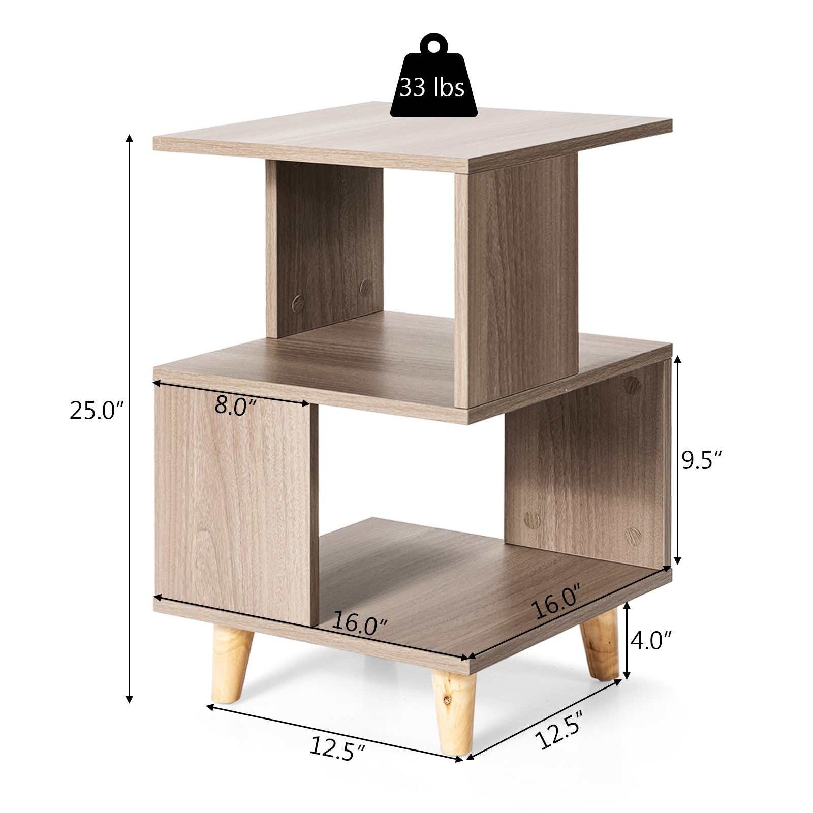 2 Pieces Wooden Modern Nightstand Set with Legs for Living Room