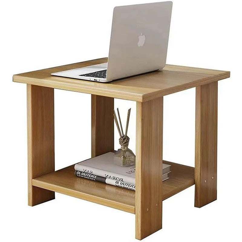 Simple bedside table solid wood double-layer nightstand with storage shelf and minimalist design