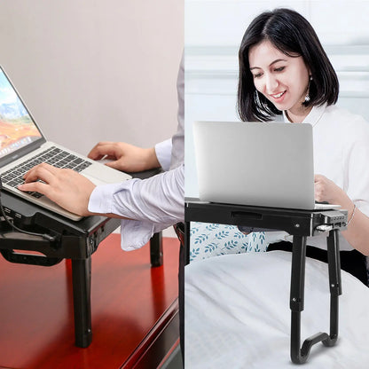 1Pc Foldable Laptop Table Bed Notebook Desk with Cooling Fan Mouse Board LED Light 4 USB Ports Breakfast Snacking Tray with Storage Groove for Home Office Use