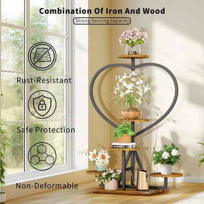 Multi-Layer Flower Display Rack Heart-Shape Plant Stand Shelf for Living Room Balcony