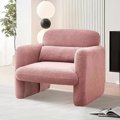 Modern Accent Single Sofa Chair with Arms, Lamb Fabric Upholstered Comfy Reading Arm Chair for Bedroom, Living Room-Beige