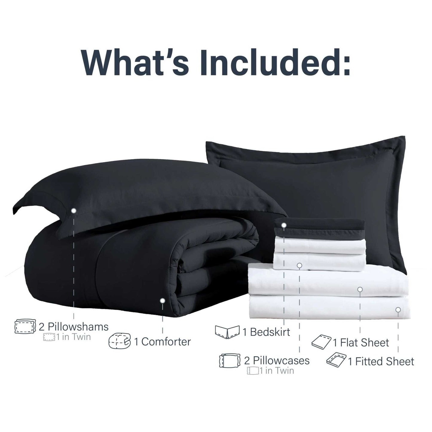 6-Piece Twin Ultra Soft Modern Bed-In-A-Bag Complete Bedding Set, Black
