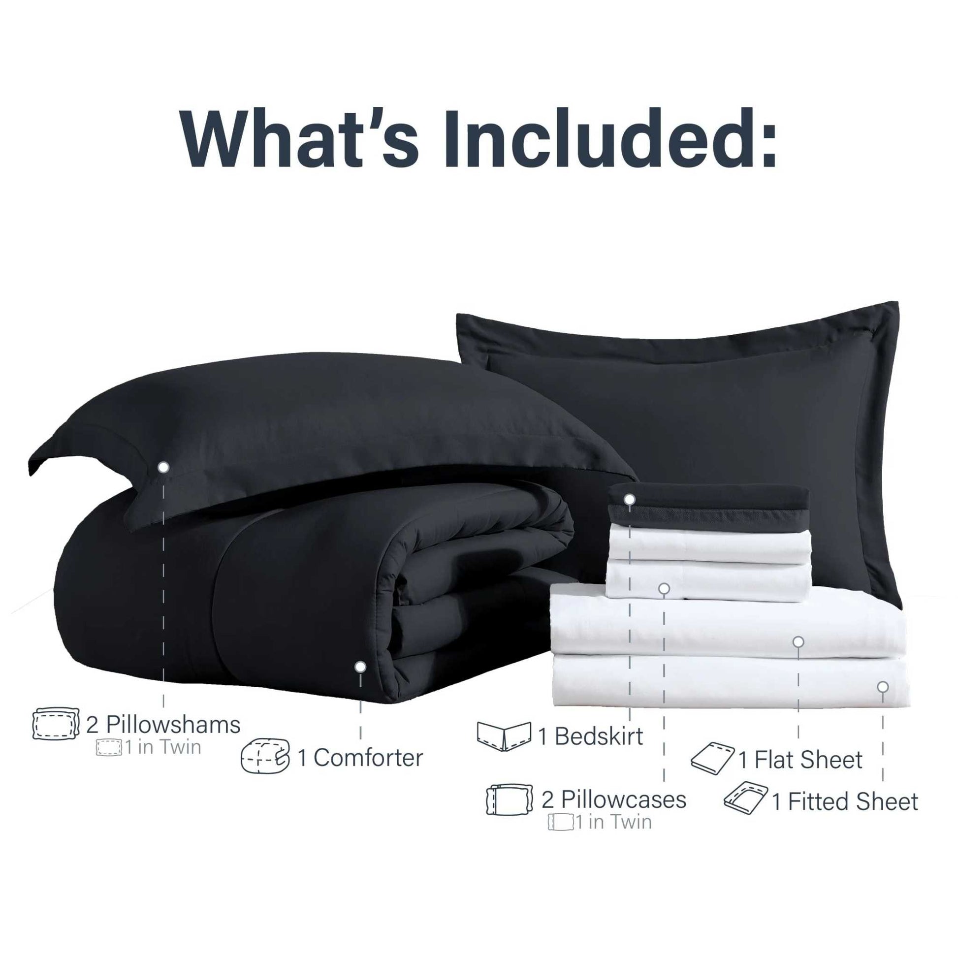 6-Piece Twin Ultra Soft Modern Bed-In-A-Bag Complete Bedding Set, Black