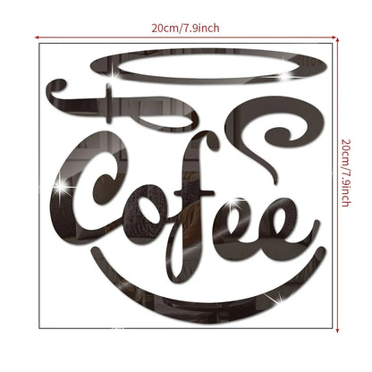 3D Coffee Mirror Stickers Bar Quotes Wall Decal Kitchen Home Wall Decor Vinyl Sticker Coffee Bar Wall Decals Mural Wallpaper