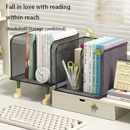 Metal Desktop Bookshelf, Office Desk Desktop Storage Rack, File and Document Organization Rack, Student Desktop Storage