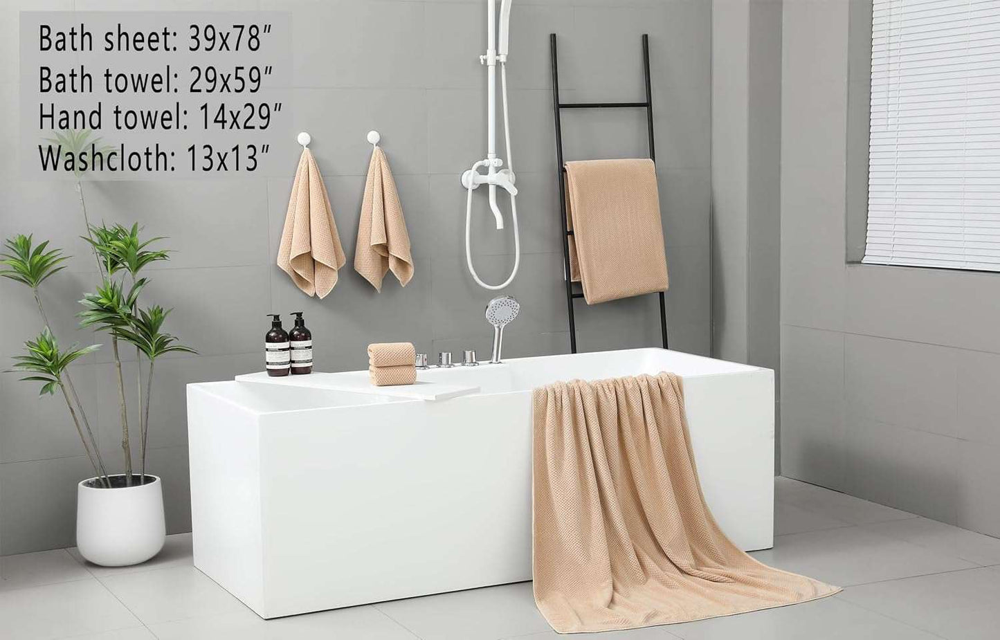 29X59 Inch Bath Towels Set of 6 Large, Super Soft Absorbent Lint Free Microfiber Towels for Bathroom 80% Polyester (Beige,6 Piece)
