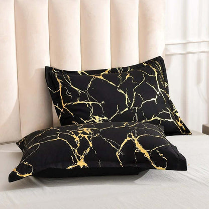 Satin Bedding Set Black Satin Duvet Cover Set 3 Pcs Black Gold Metallic Marble Pattern Luxurious Bedding Set King Size