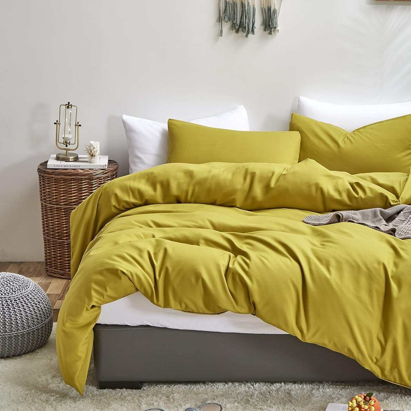 Chartreuse Comforter Set Queen Moss Green Bedding Set Modern Solid Soft Breathable Yellowish-Green Blanket Quilts 3 Piece Bedding Set for Women Men Kids
