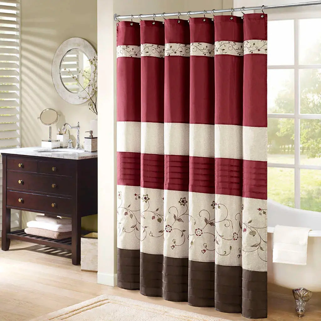 72"X72" Elegant Floral Fabric Shower Curtain Fine Pleated Details Transitional Shower Curtains for Home Bathroom Decoration