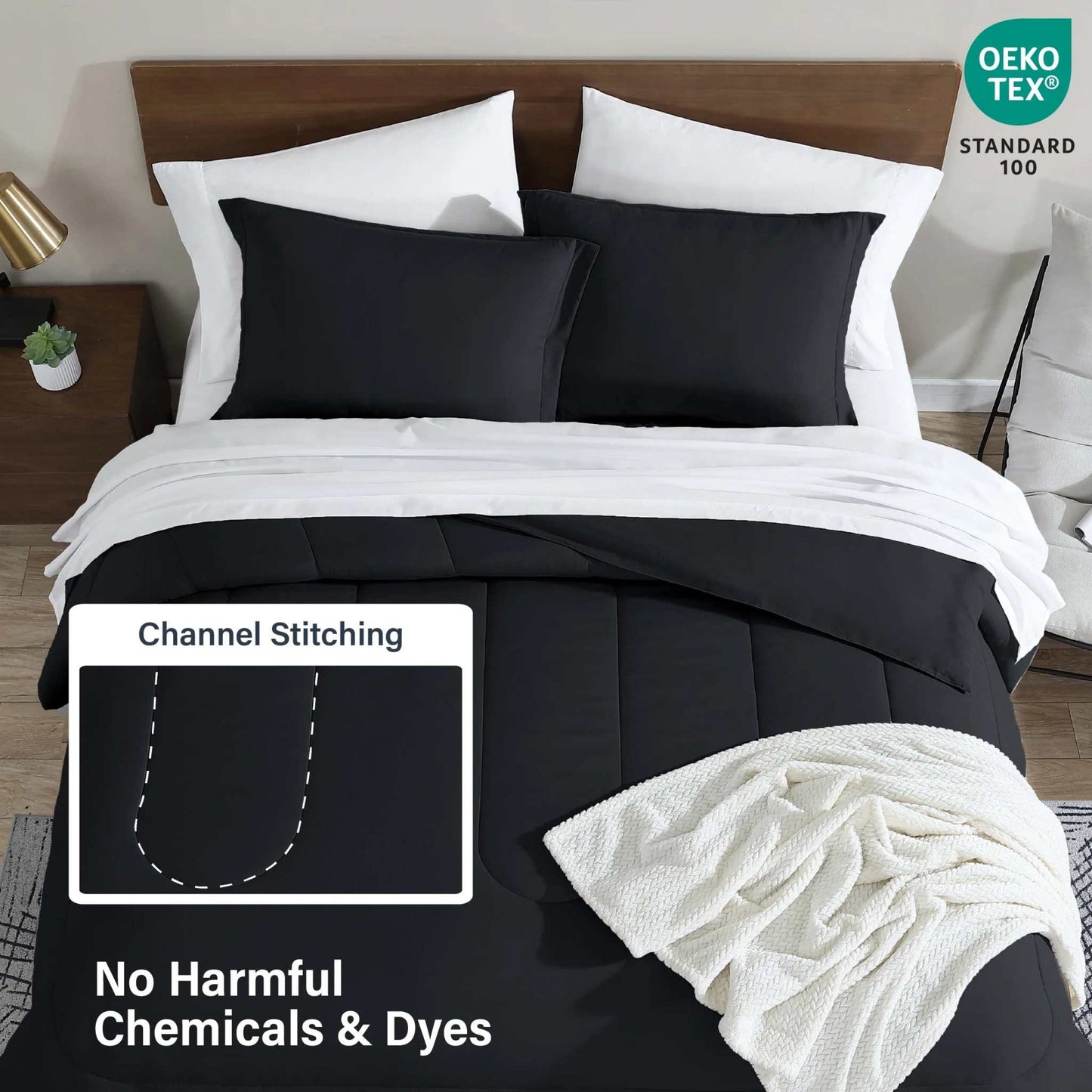 6-Piece Twin Ultra Soft Modern Bed-In-A-Bag Complete Bedding Set, Black