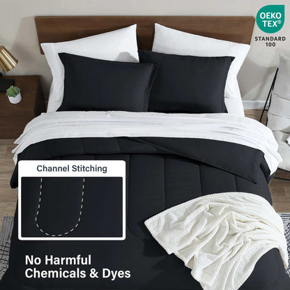 6-Piece Twin Ultra Soft Modern Bed-In-A-Bag Complete Bedding Set, Black