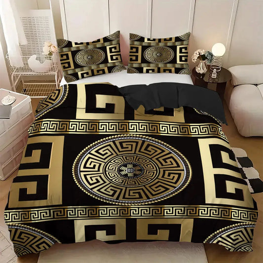 3Pcs Duvet Cover Set King Size, Vintage Geometric European round Duvet Cover, Soft, Comfortable , Bedding Set for Bedroom,Hotel