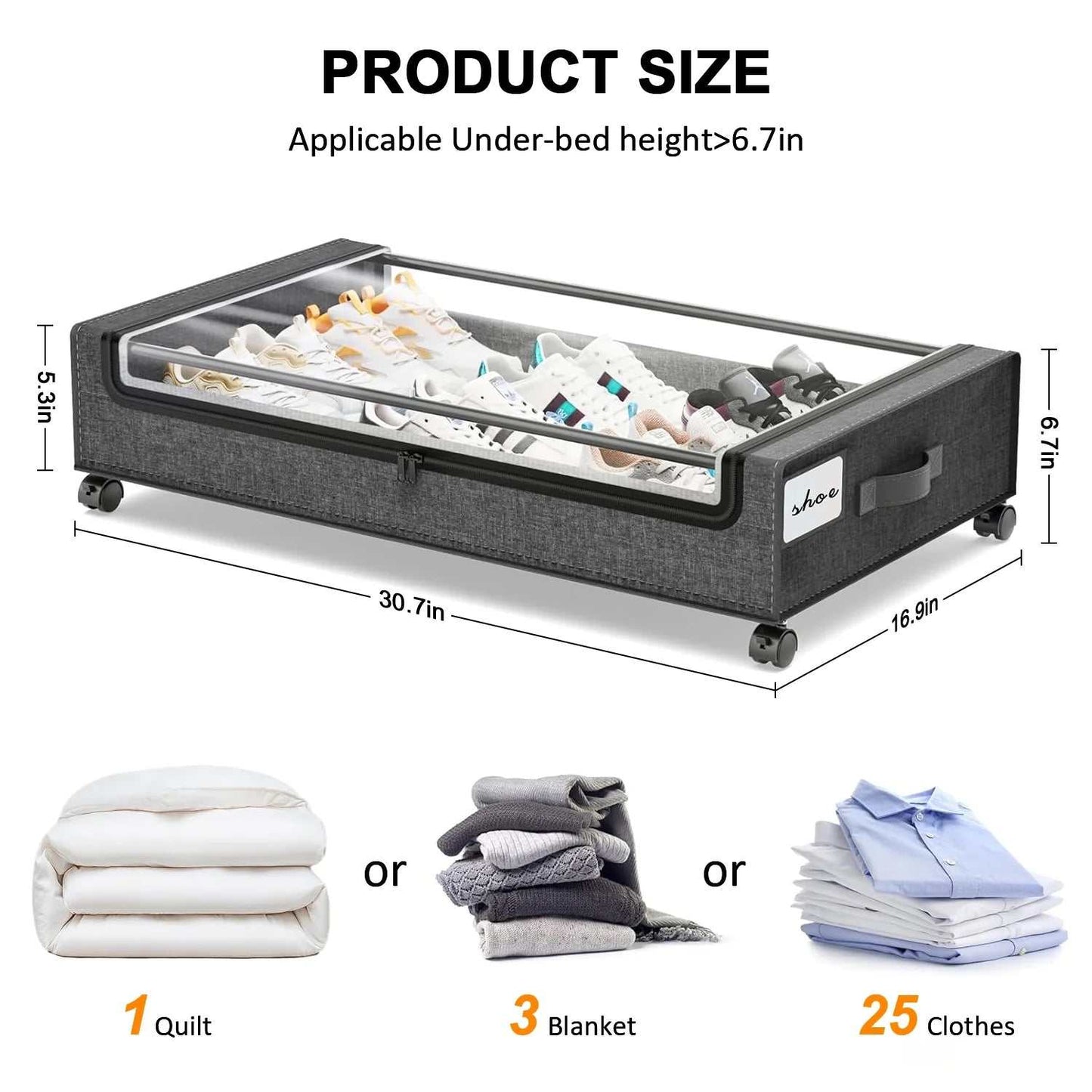 under Bed Storage with Wheels:2 Pack under the Bed Storage Bins, Collapsible under Bed Storage Bags for Clothes, Sheets,Shoes,Linen-Like Grey