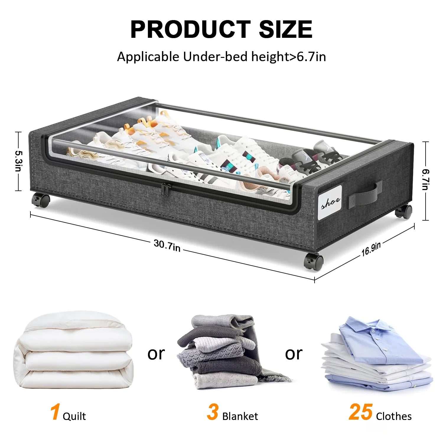 under Bed Storage with Wheels:2 Pack under the Bed Storage Bins, Collapsible under Bed Storage Bags for Clothes, Sheets,Shoes,Linen-Like Grey