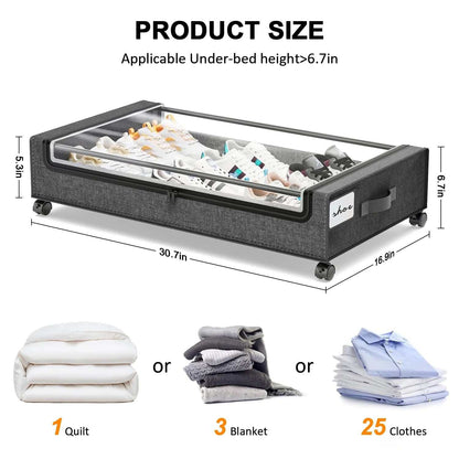 under Bed Storage with Wheels:2 Pack under the Bed Storage Bins, Collapsible under Bed Storage Bags for Clothes, Sheets,Shoes,Linen-Like Grey