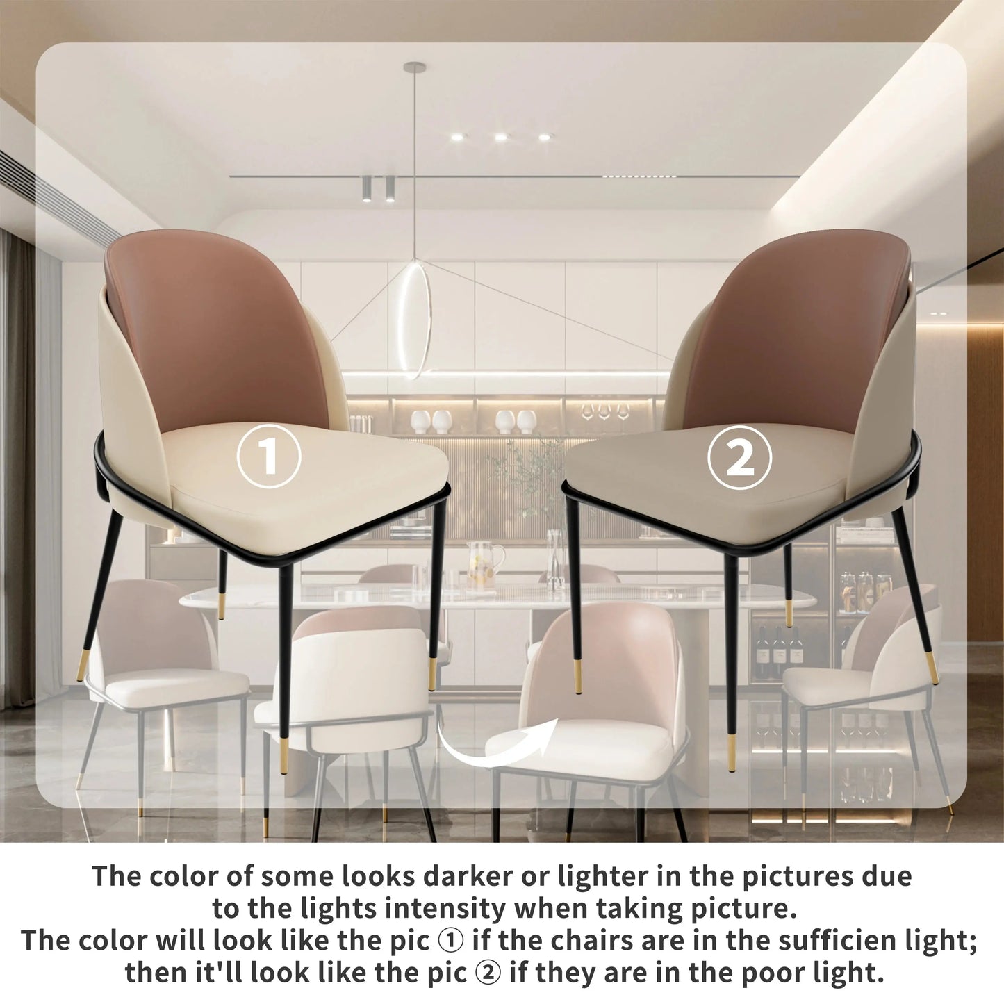 Dining Chairs Set of 2, Faux Leather Dining Chairs Upholstered Padded Modern Dining Room Chairs Back Wood Kitchen Make up Chairs