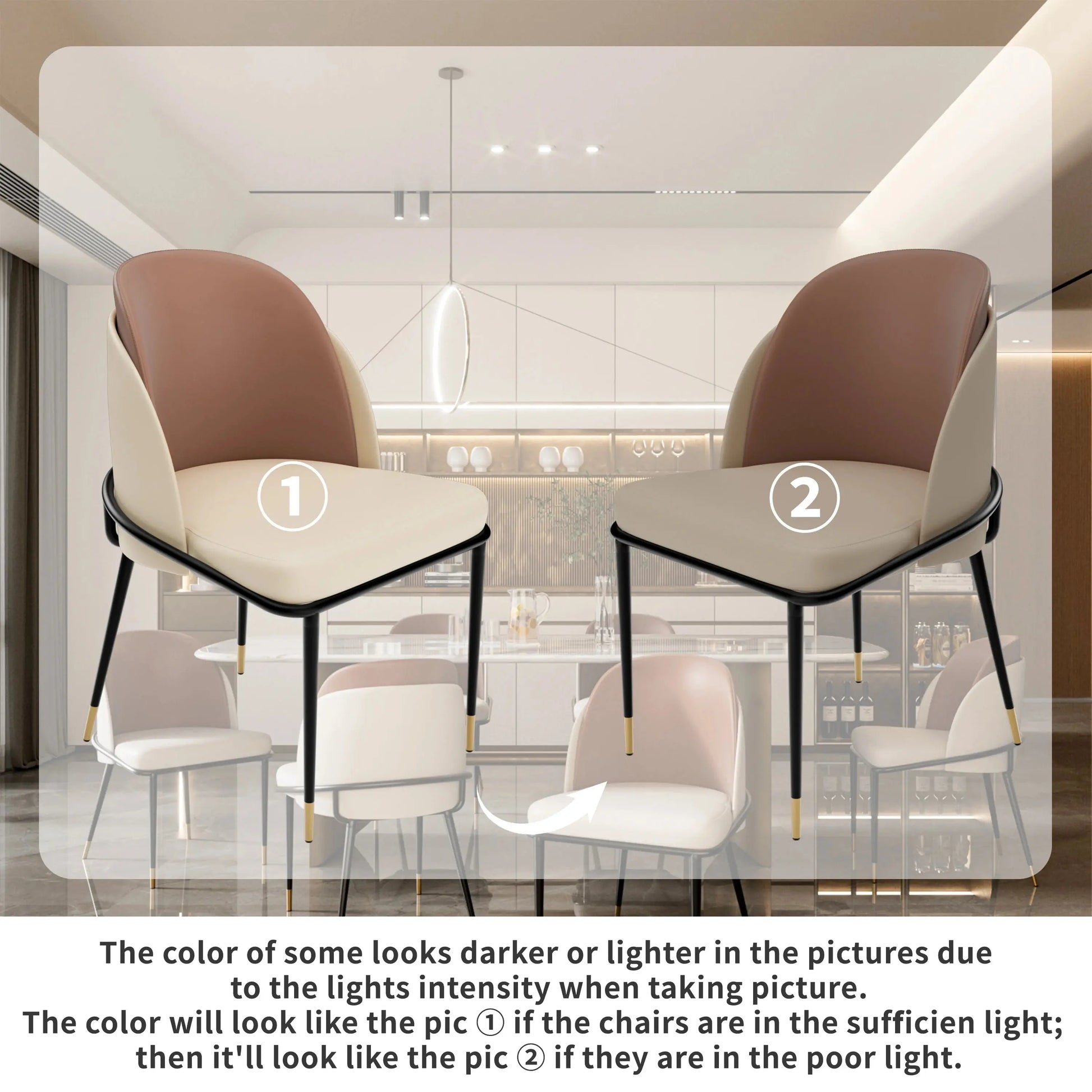 Dining Chairs Set of 2, Faux Leather Dining Chairs Upholstered Padded Modern Dining Room Chairs Back Wood Kitchen Make up Chairs