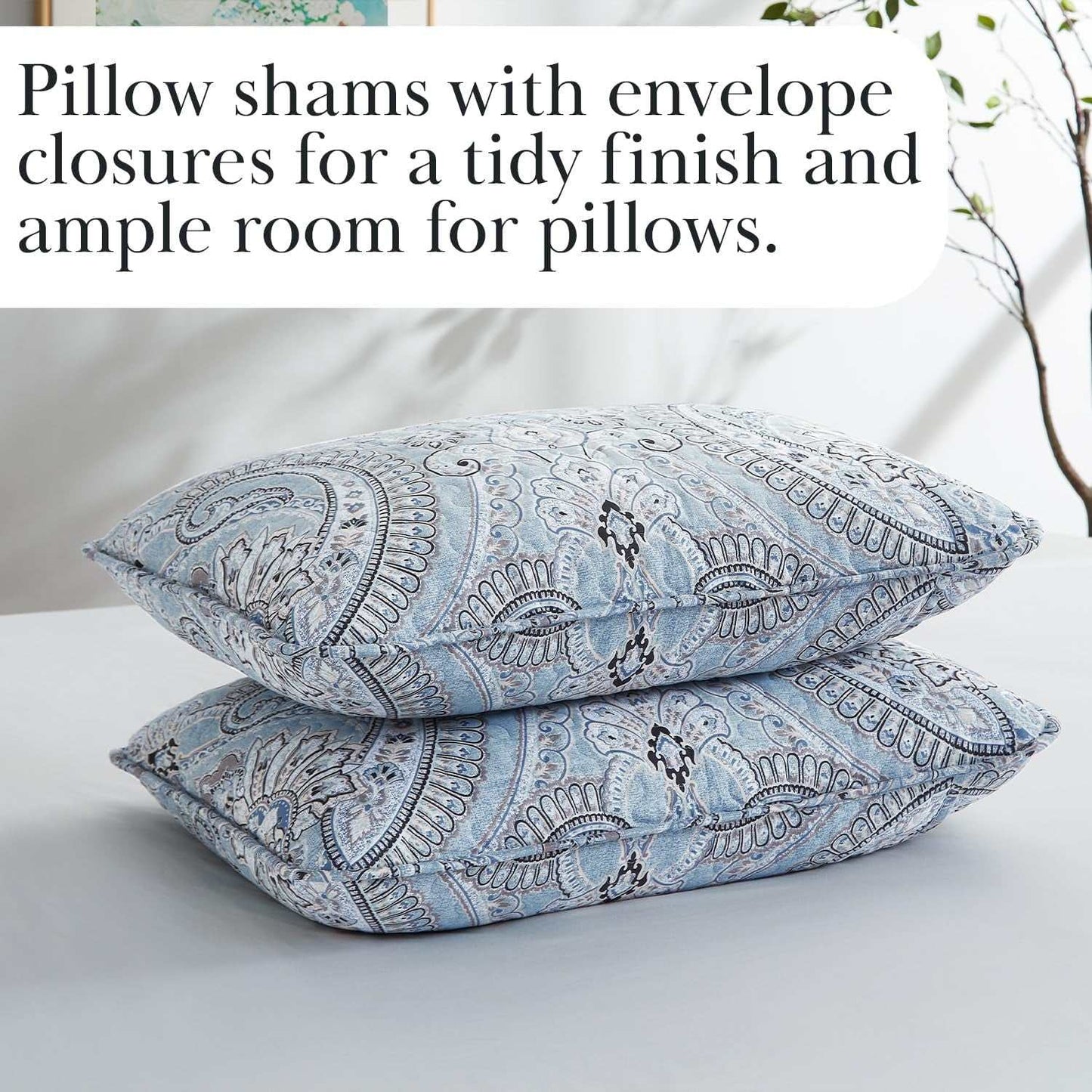 Twin XL Comforter Quilt Set, Dorm Bedding Essentials, Stain Resistant, Machine Washable Paisley Boho Bed Spread, Twin XL Quilt Bedspread Set W/Pillow Sham, Paisley Aqua