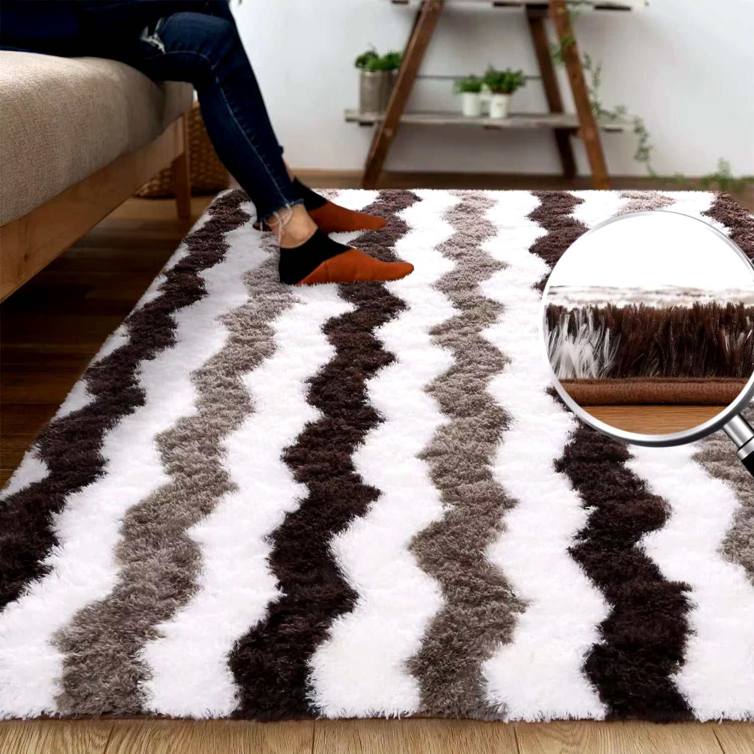 Soft Shaggy Rugs Plush Area Rugs for Living Room Bedroom Fluffy Carpets Home Decor,5X8Ft,Stripe Brown