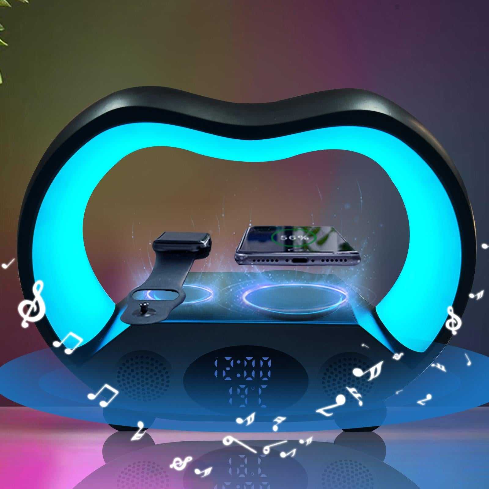 6 in 1 Wireless Charging Night Light Wireless Speaker 15W Wireless Charging Atmosphere Light Home Bedroom Gift
