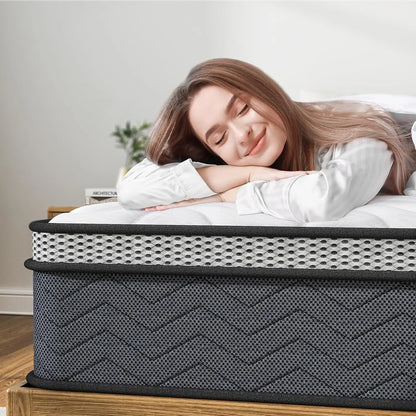 Twin Hybrid Innerspring Mattress, Plush Mattress Foam Spring Mattress, Single Bed Mattress in Box with Stress Relief, Double Mattress with Medium Firmness